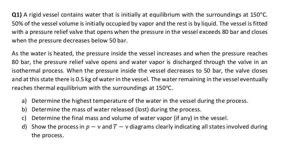 Q 1 ) A rigid vessel contains water that is