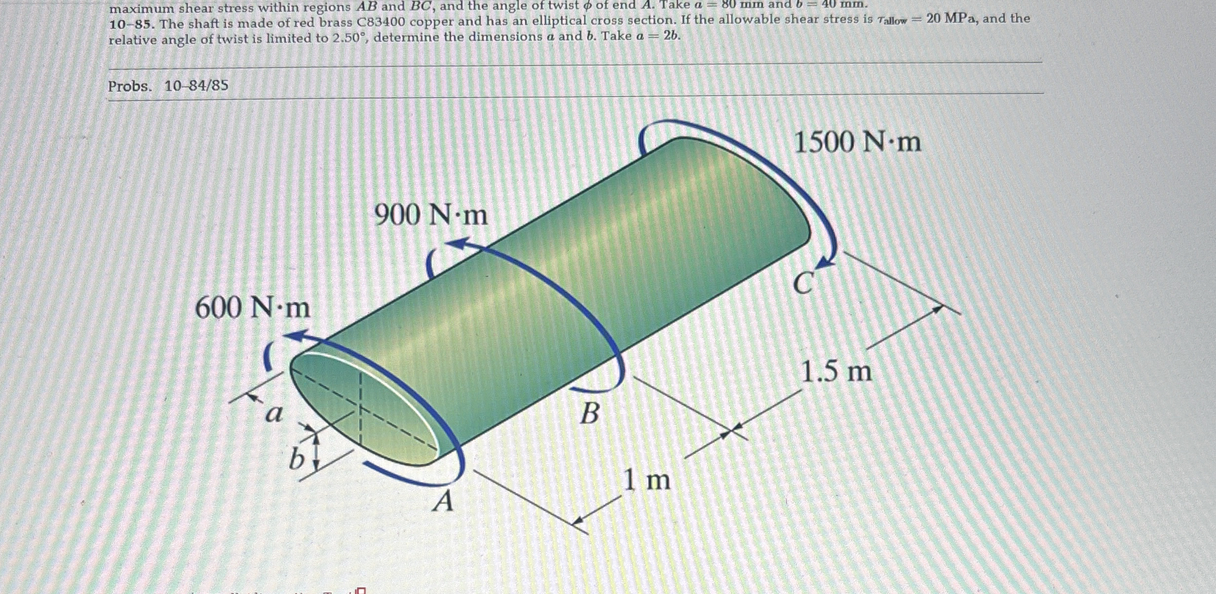 maximum shear stress within regions A B and B C ,