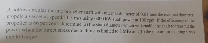A hollow circular marine propeller shaft with