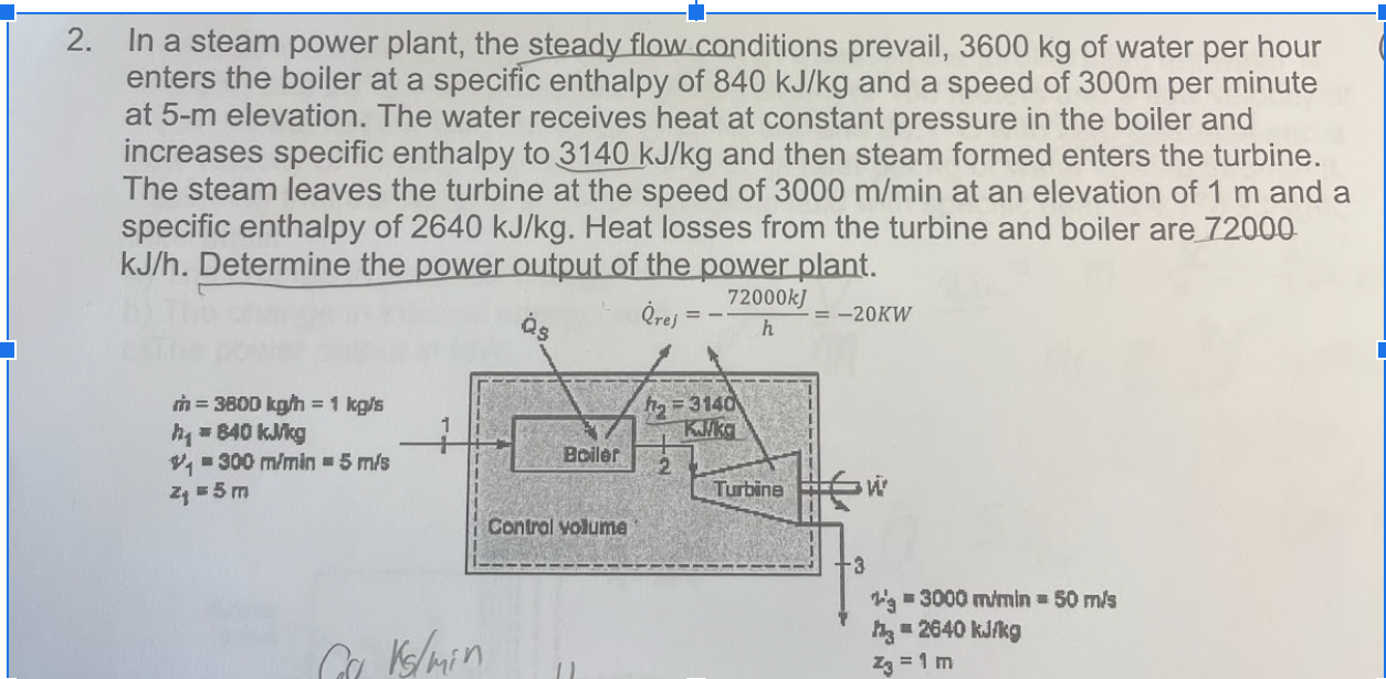 In a steam power plant, the steady flow