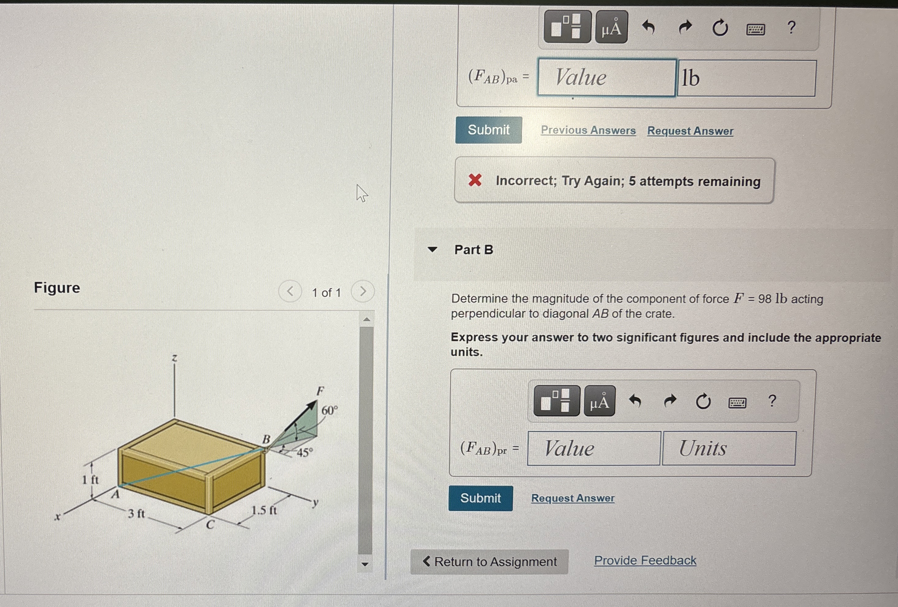( F A B ) p a = lb Previous Answers Request