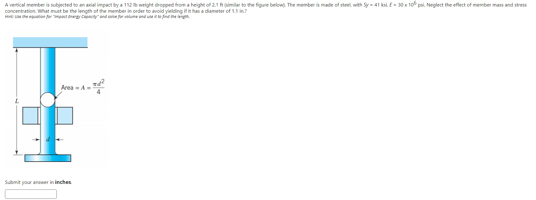 A vertical member is subjected to an axial impact
