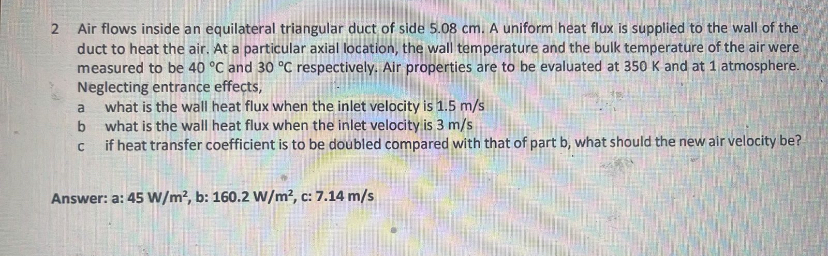 2 Air flows inside an equilateral triangular duct