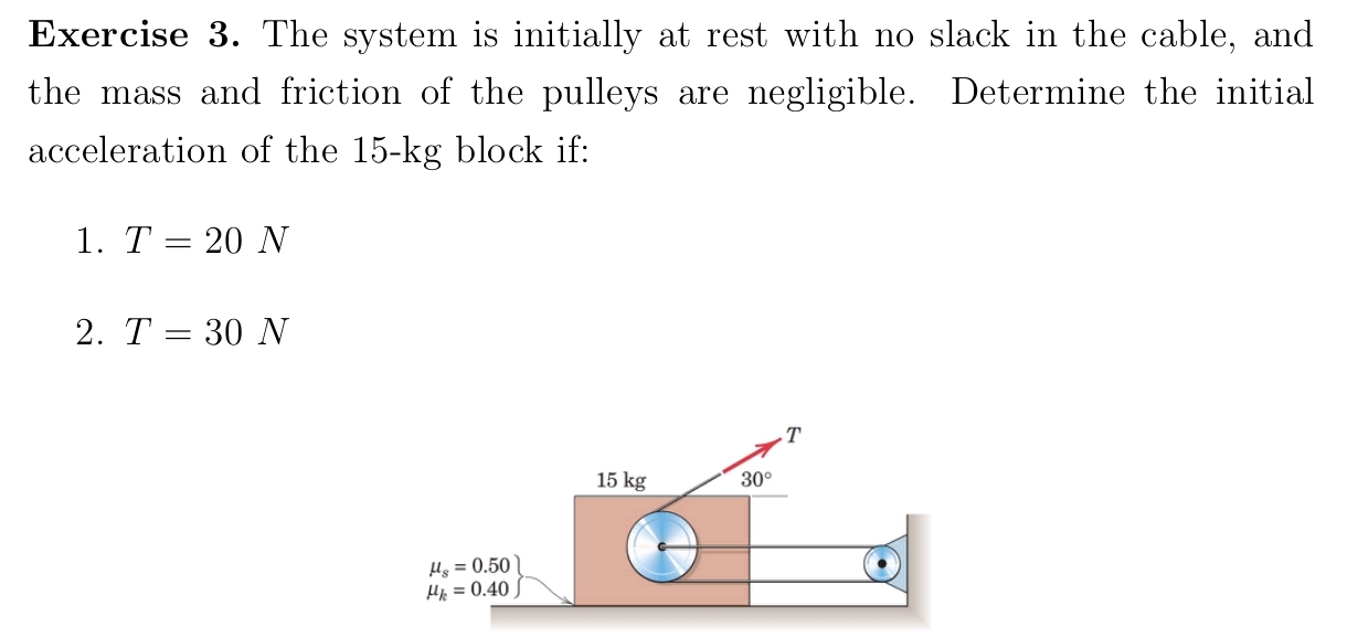 Exercise 3 . The system is initially at rest with