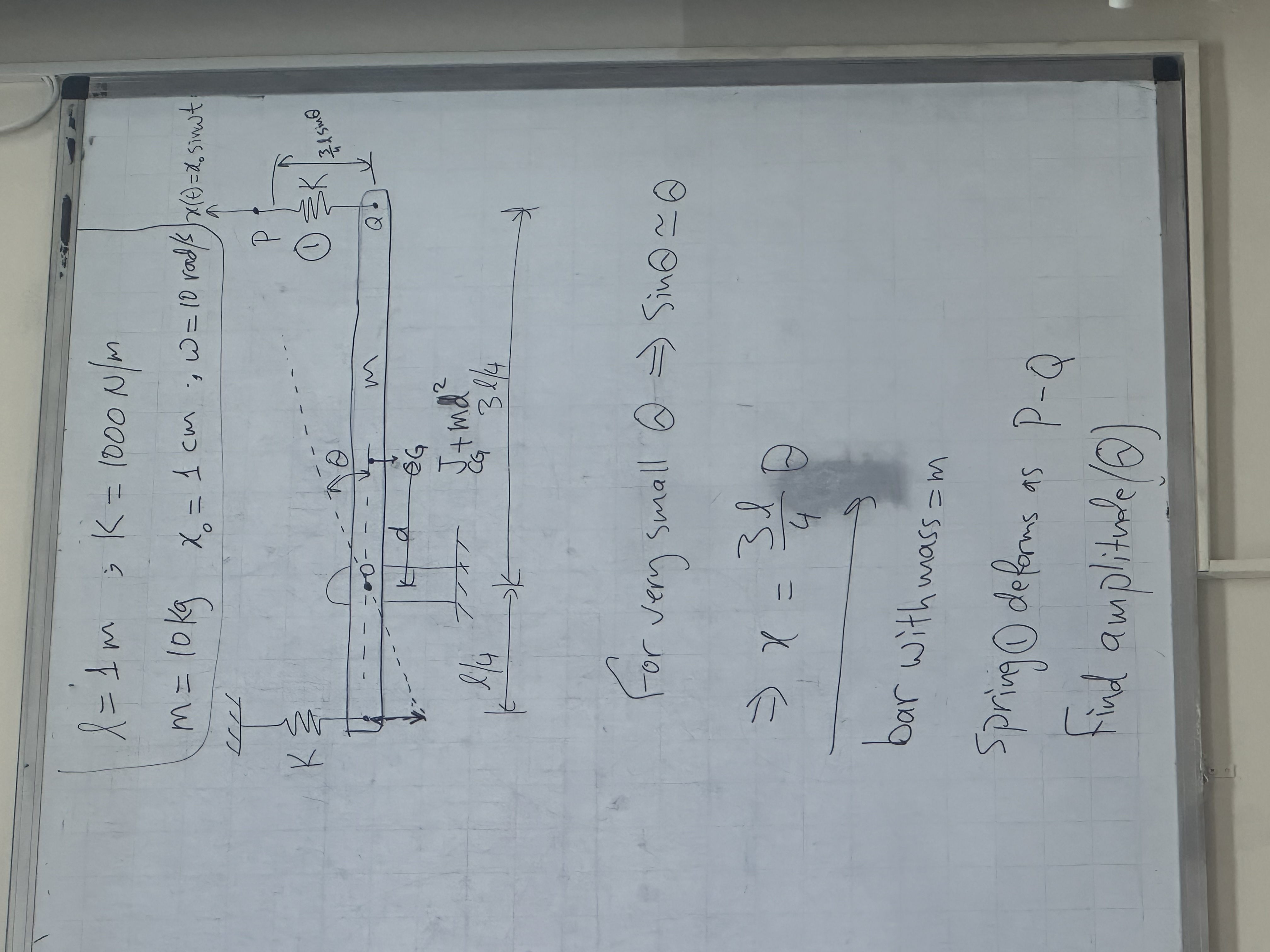 l = 1 m ; , K = 1 0 0 0 N m m = 1 0 k g , x 0 = 1