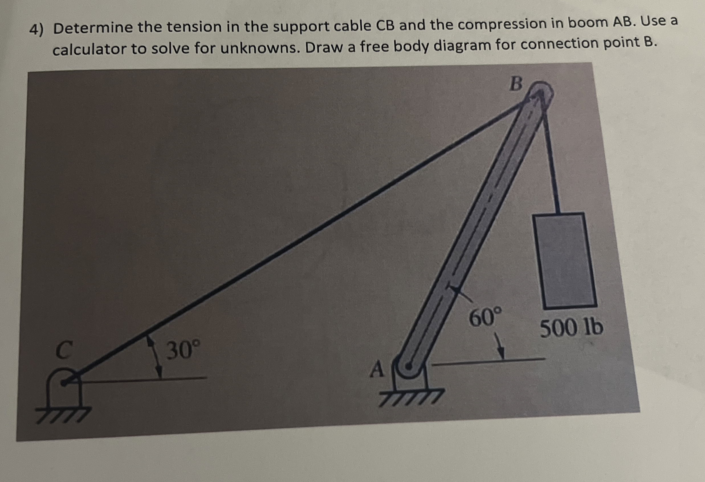 Determine the tension in the support cable C B
