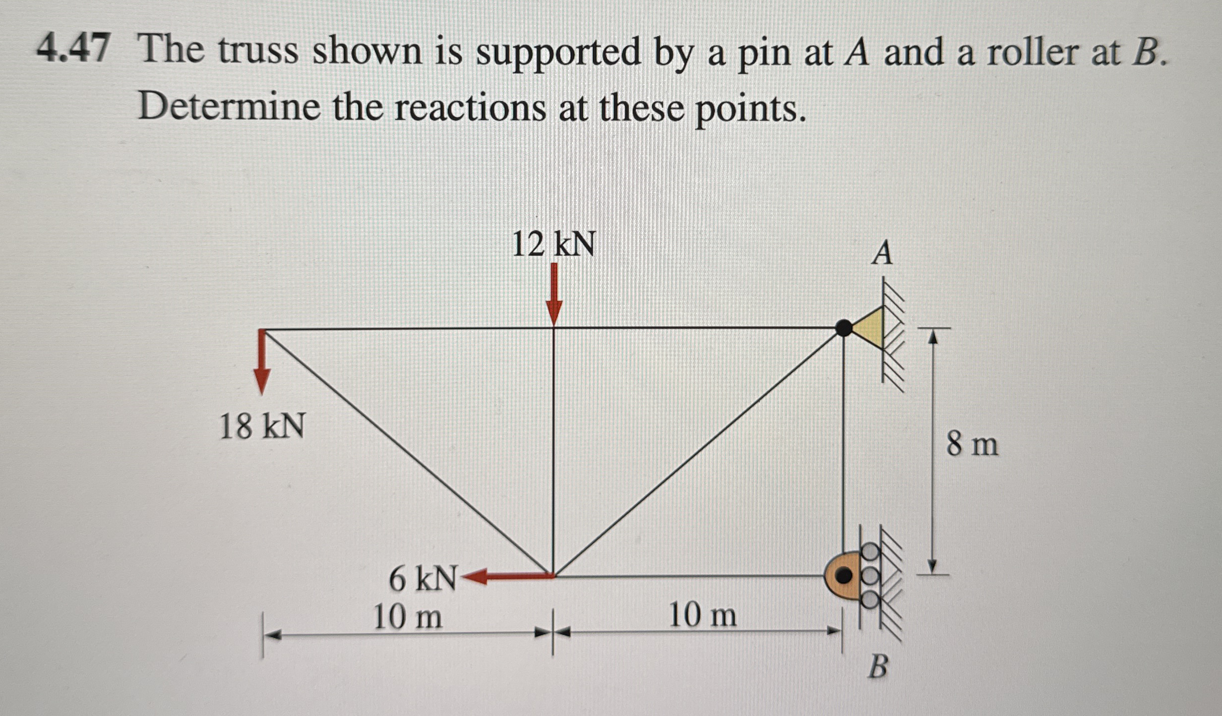 4 . 4 7 The truss shown is supported by a pin at