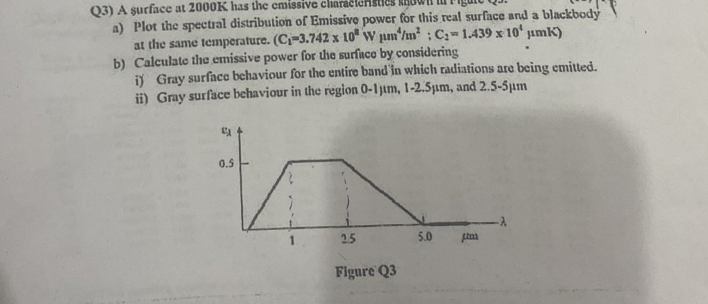 Q 3 ) A surface at 2 0 0 0 K has the emissive