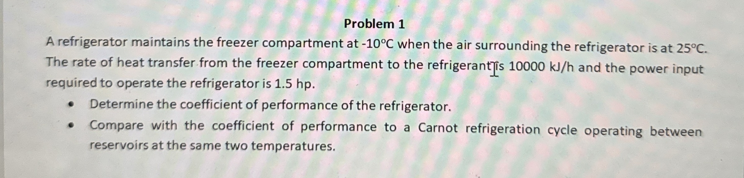 Problem 1 A refrigerator maintains the freezer