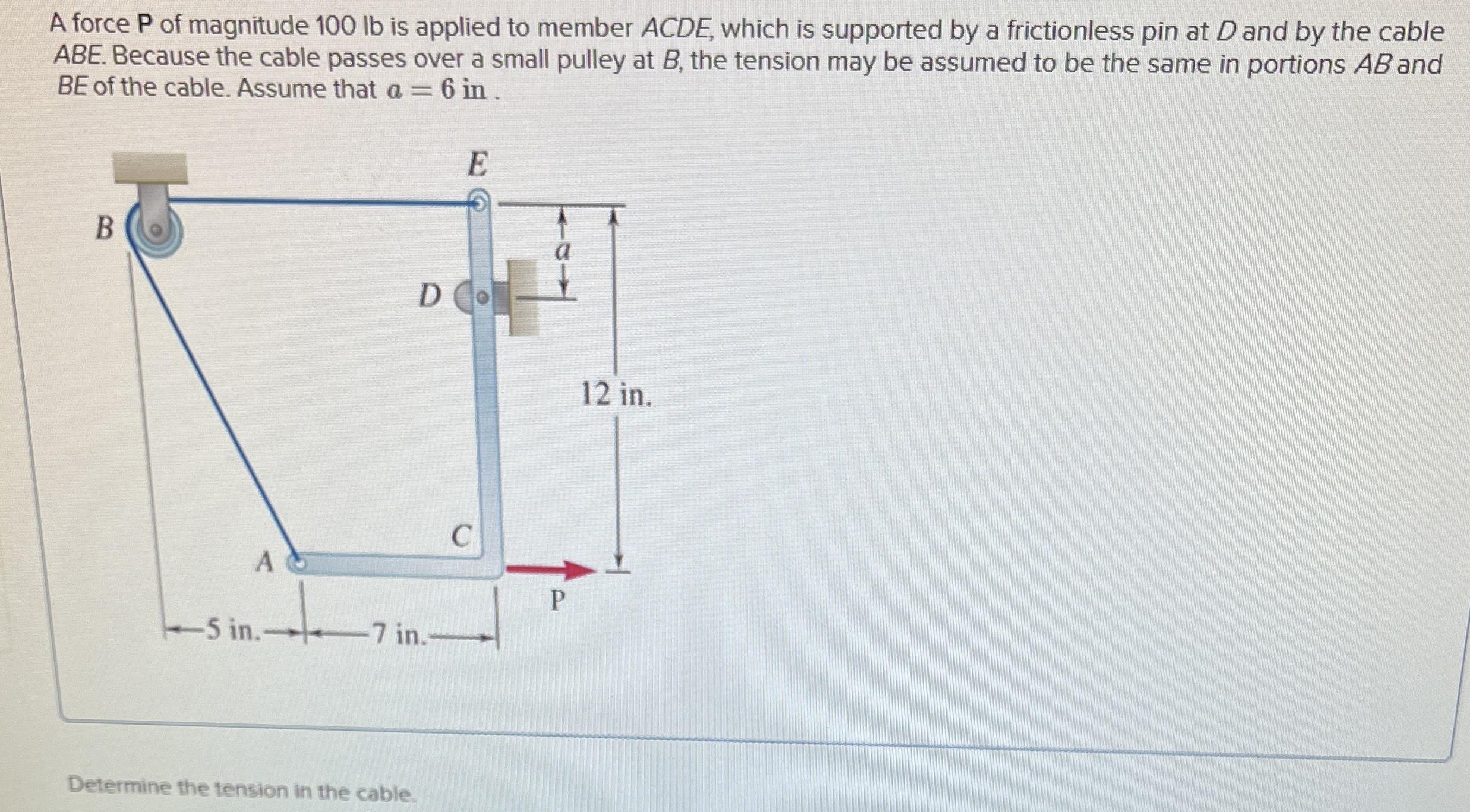 A force P of magnitude 1 0 0 lb is applied to