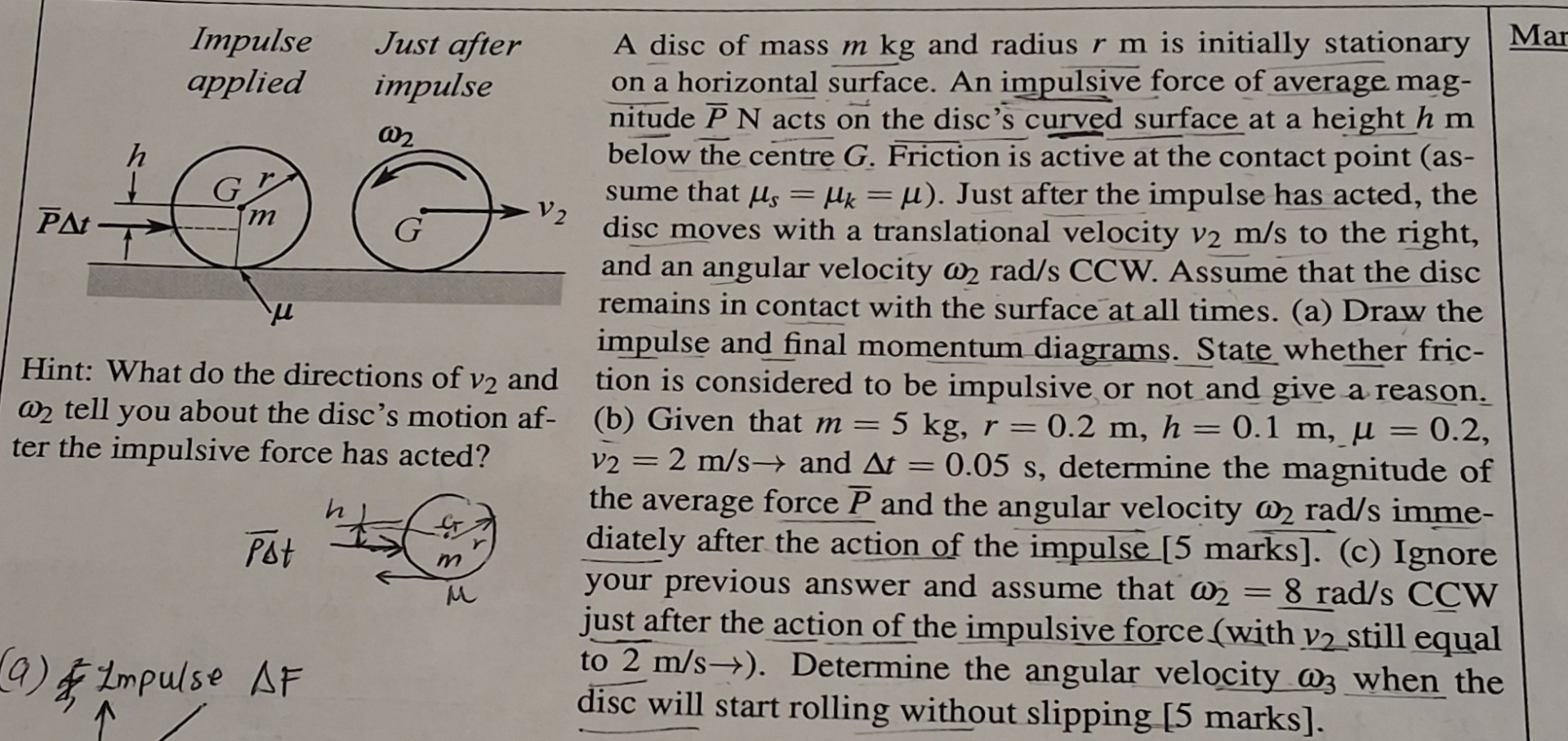 Impulse Just after applied impulse Hint: What do