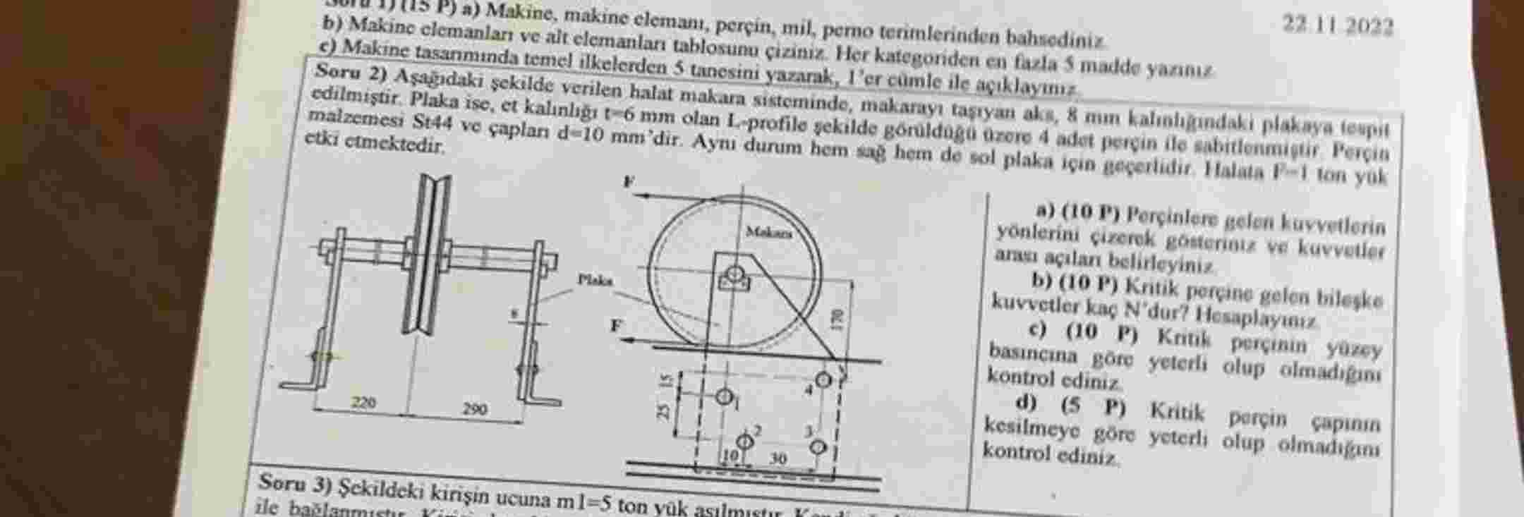 b ) ( 1 5 P ) a ) Makine, makine elemam, percin,