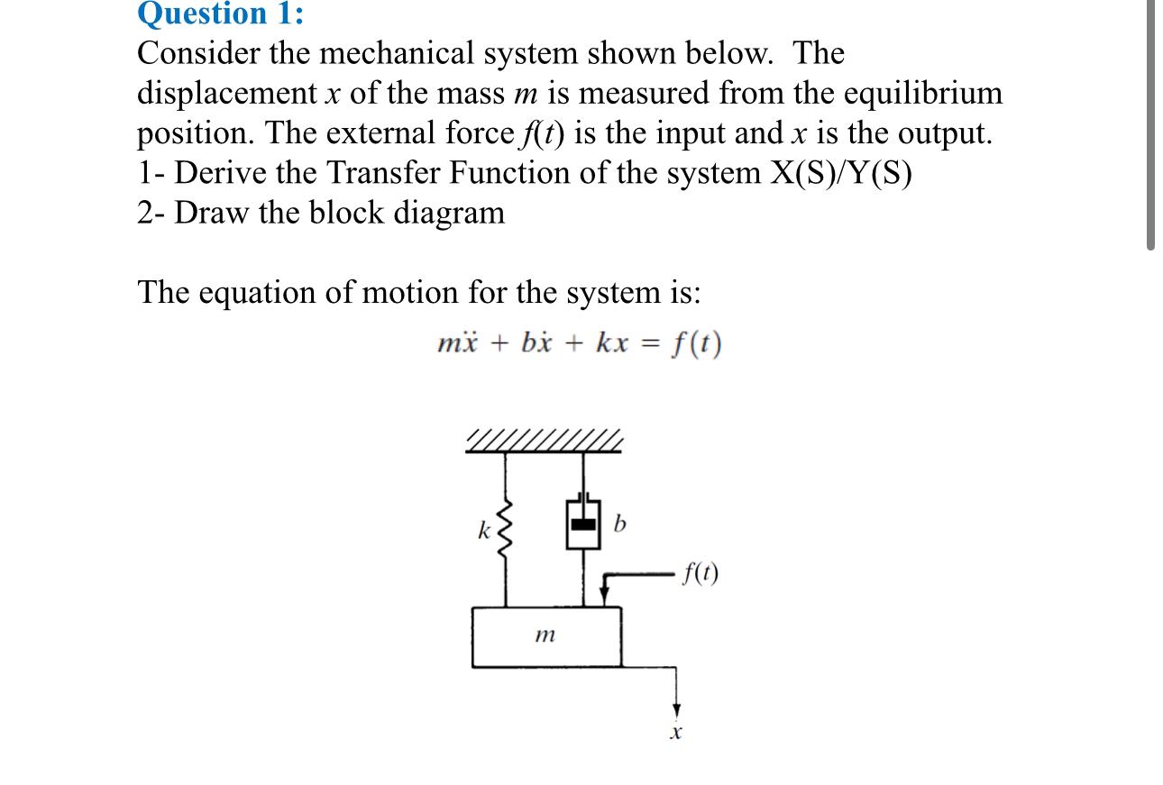Question 1 : Consider the mechanical system shown
