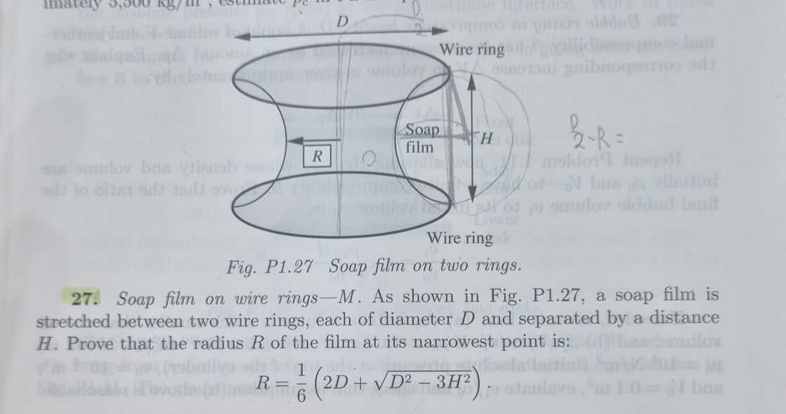 Fig. P 1 . 2 7 Soap film on two rings. Soap film
