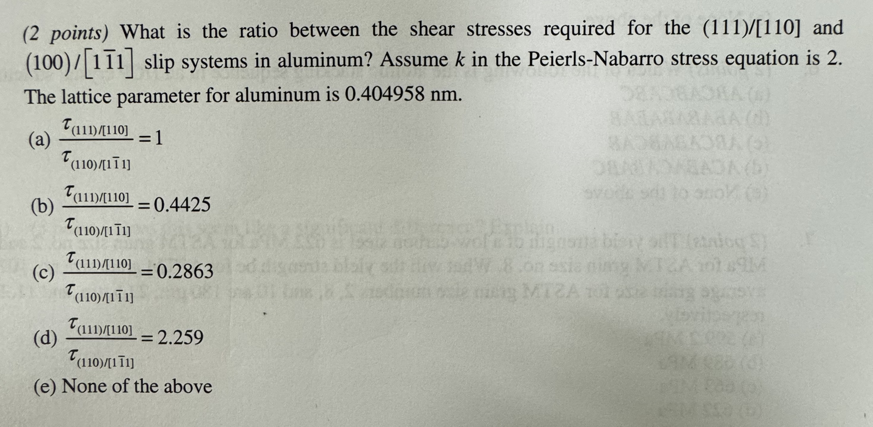 ( 2 points ) What is the ratio between the shear