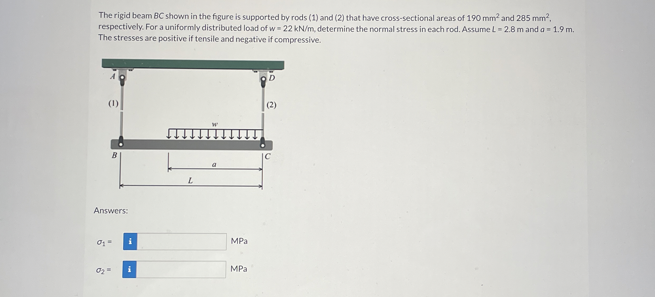 The rigid beam B C shown in the figure is