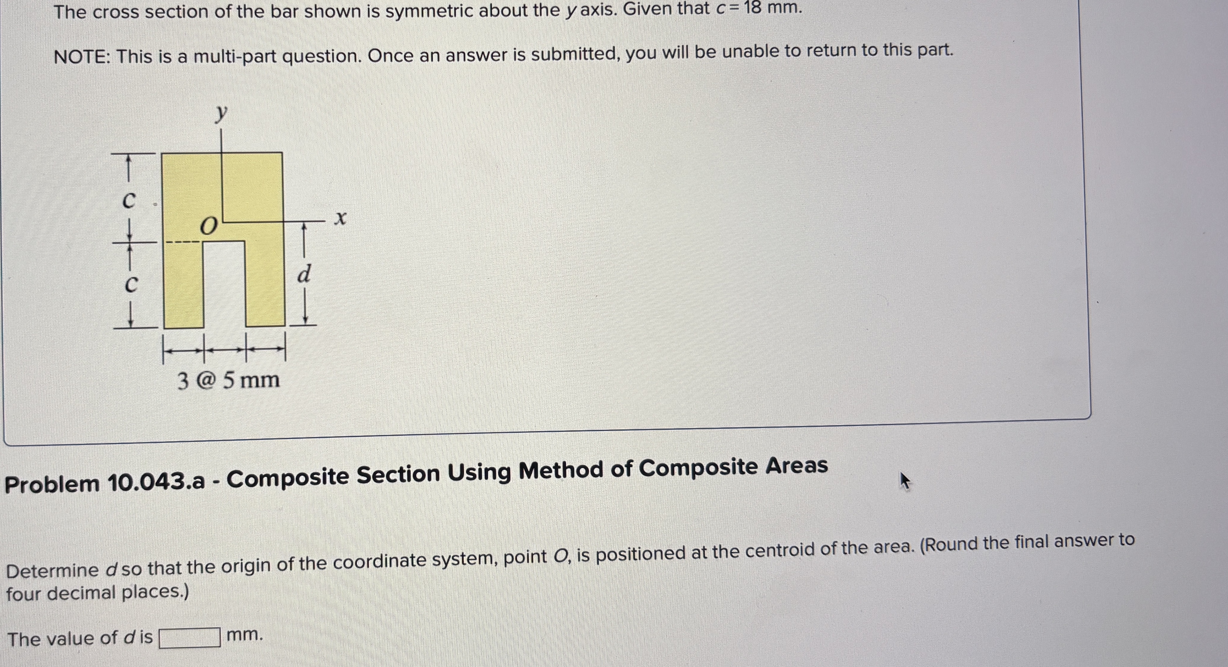 The cross section of the bar shown is symmetric