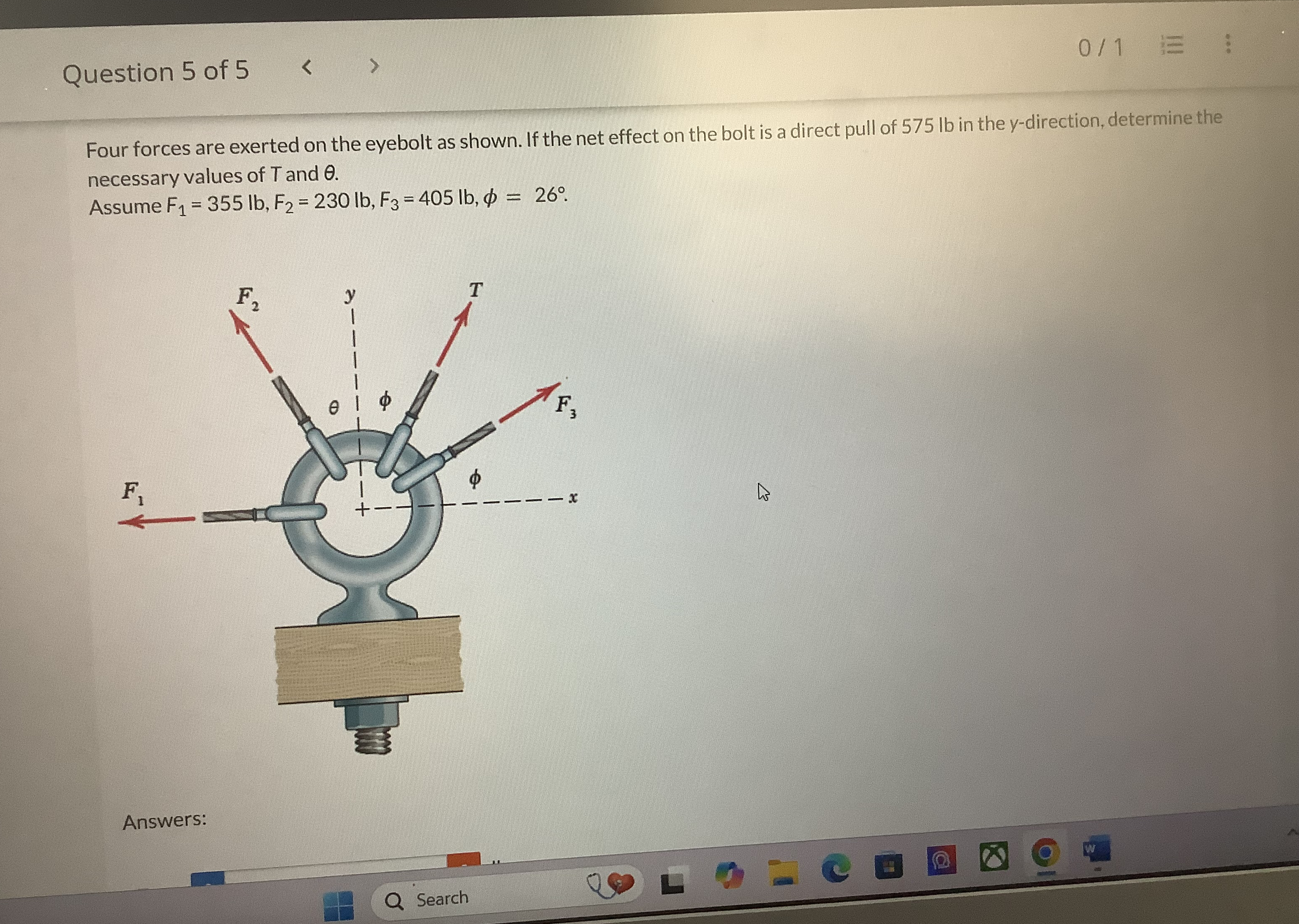 Question 5 of 5 0 1 Four forces are exerted on