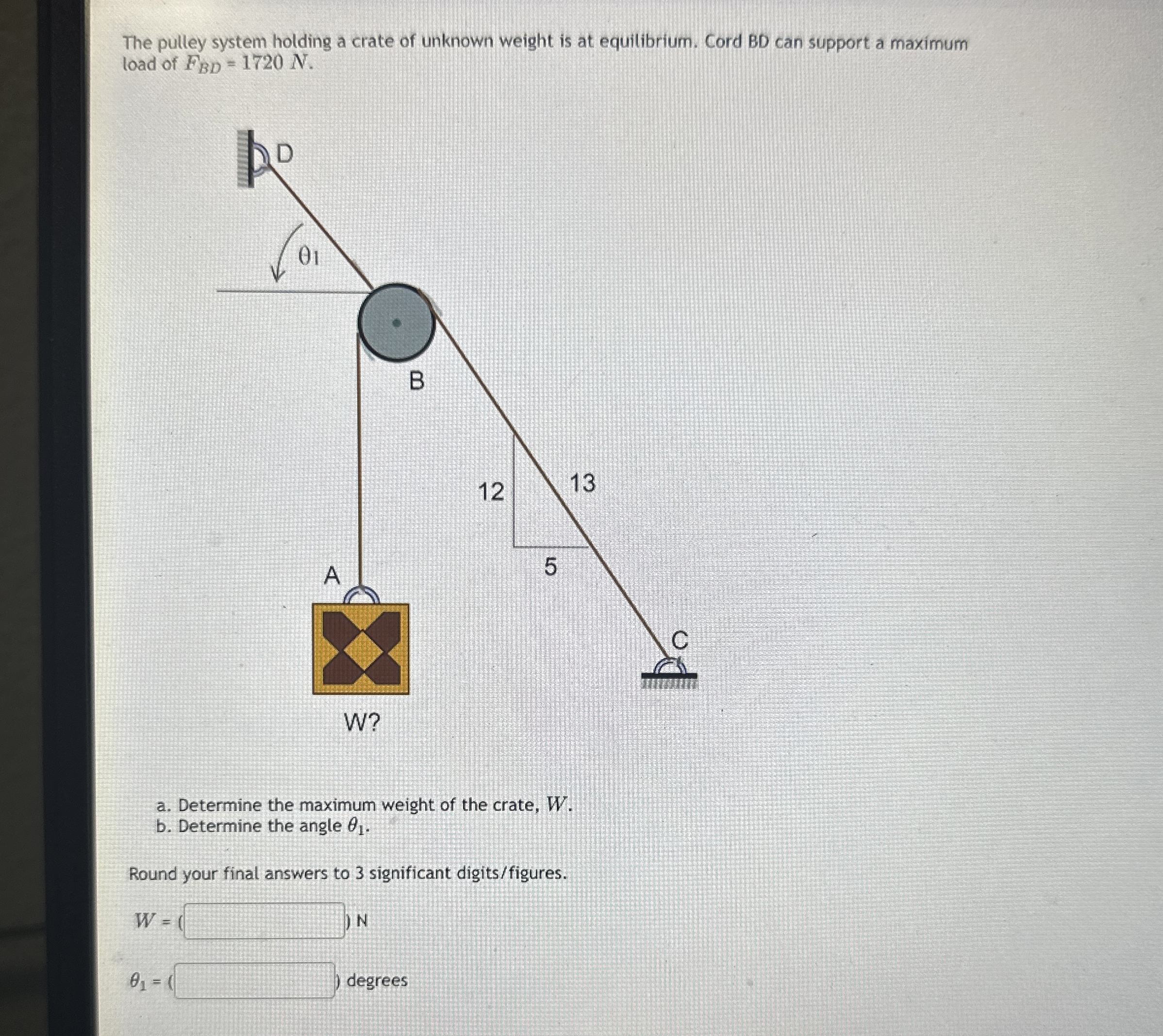 The pulley system holding a crate of unknown