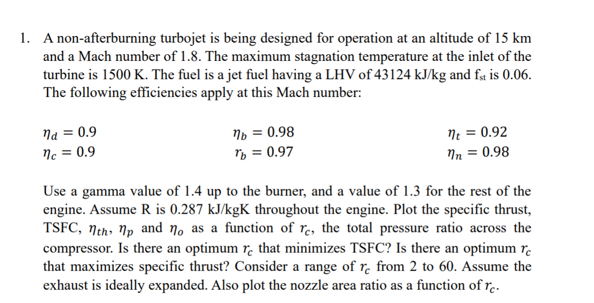 A non - afterburning turbojet is being designed