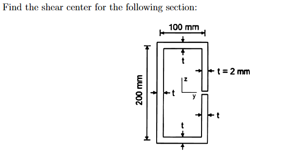 Find the shear center for the following section: