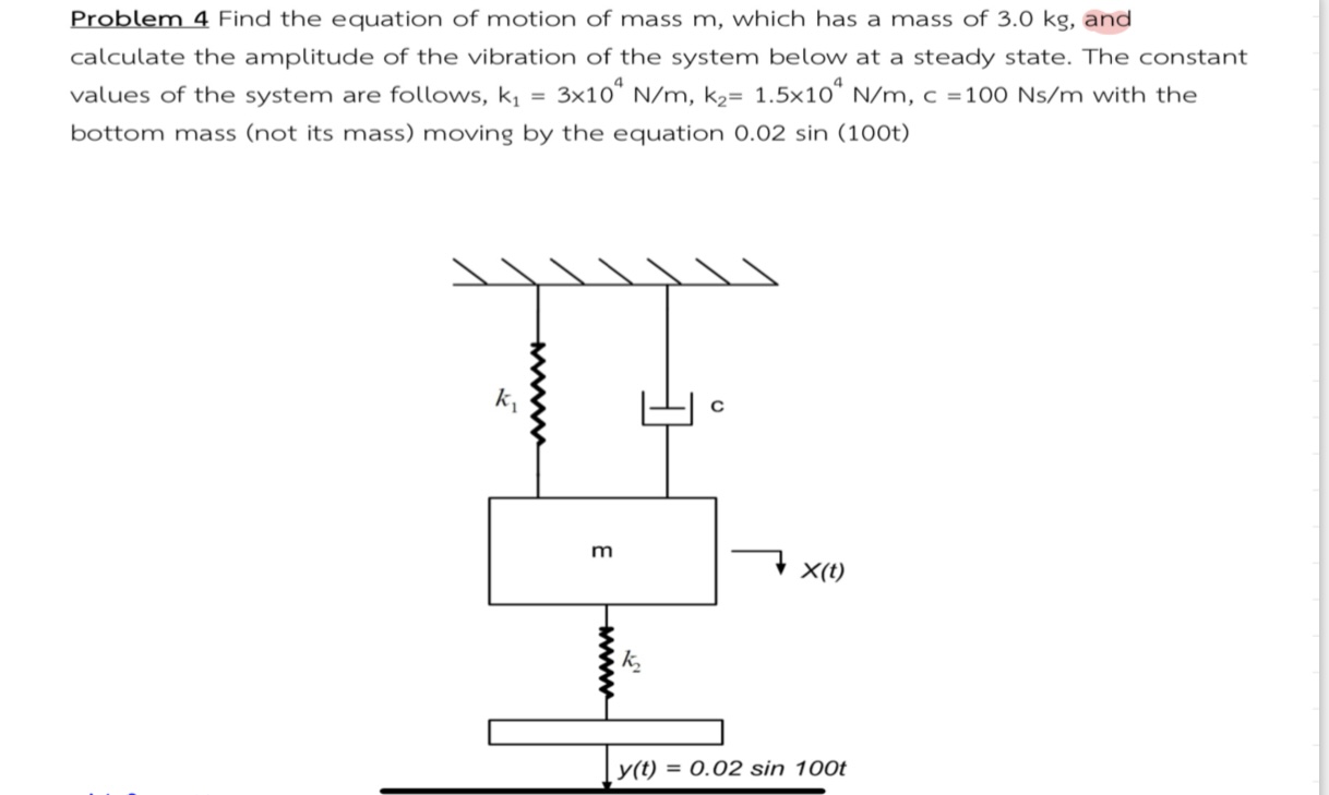 Problem 4 Find the equation of motion of mass m ,