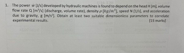 The power w [ J s ] developed by hydraulic