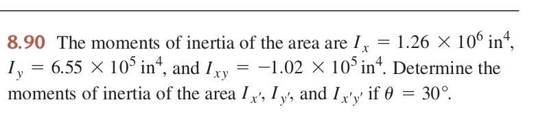 8 . 9 0 The moments of inertia of the area are I