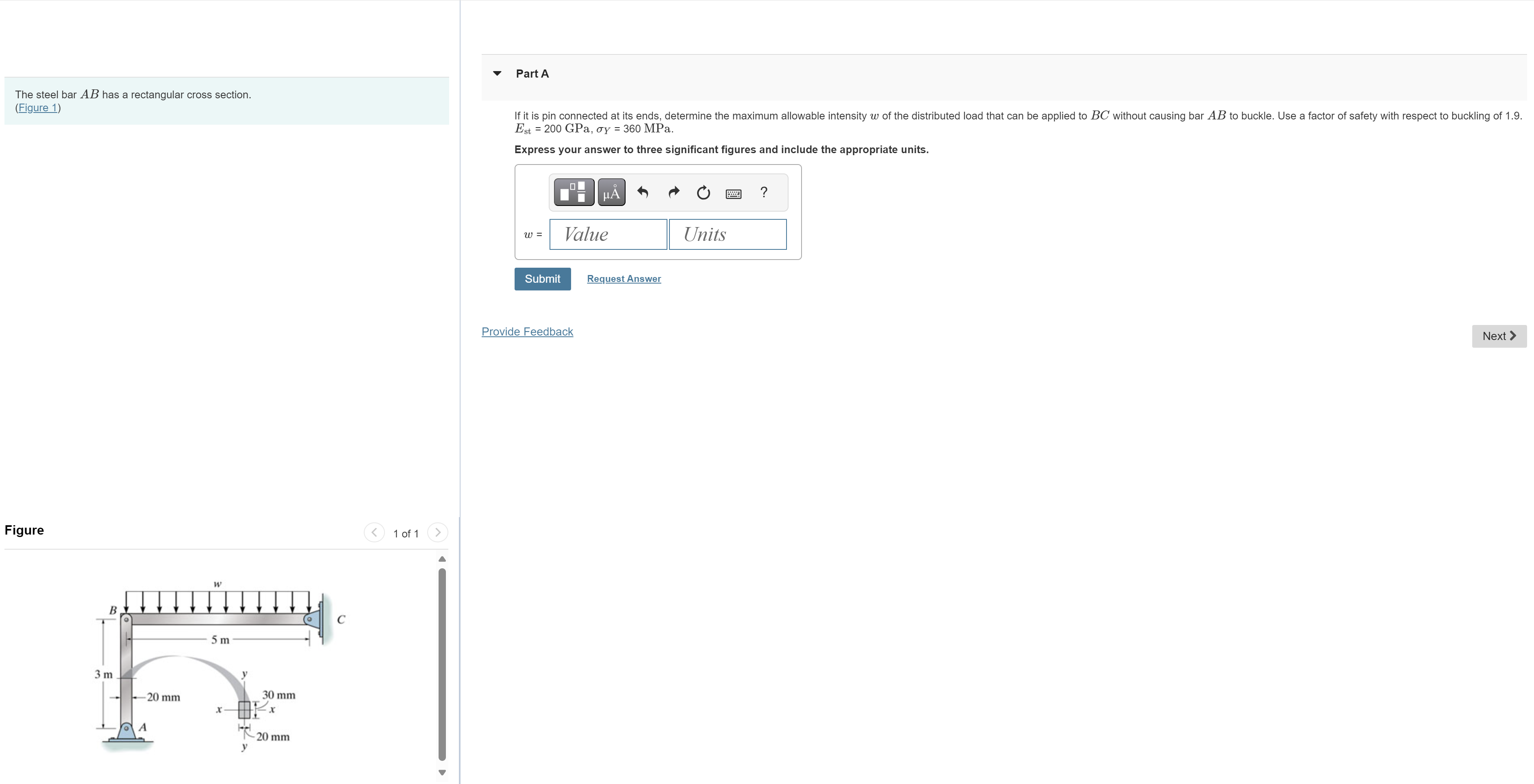 The steel bar AB has a rectangular cross section.