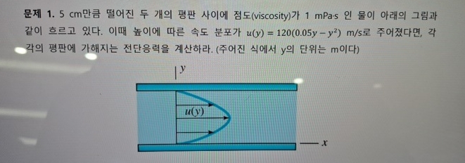 1 . 5 cm ( viscosity ) 1 mPa * s . u ( y ) = 1 2