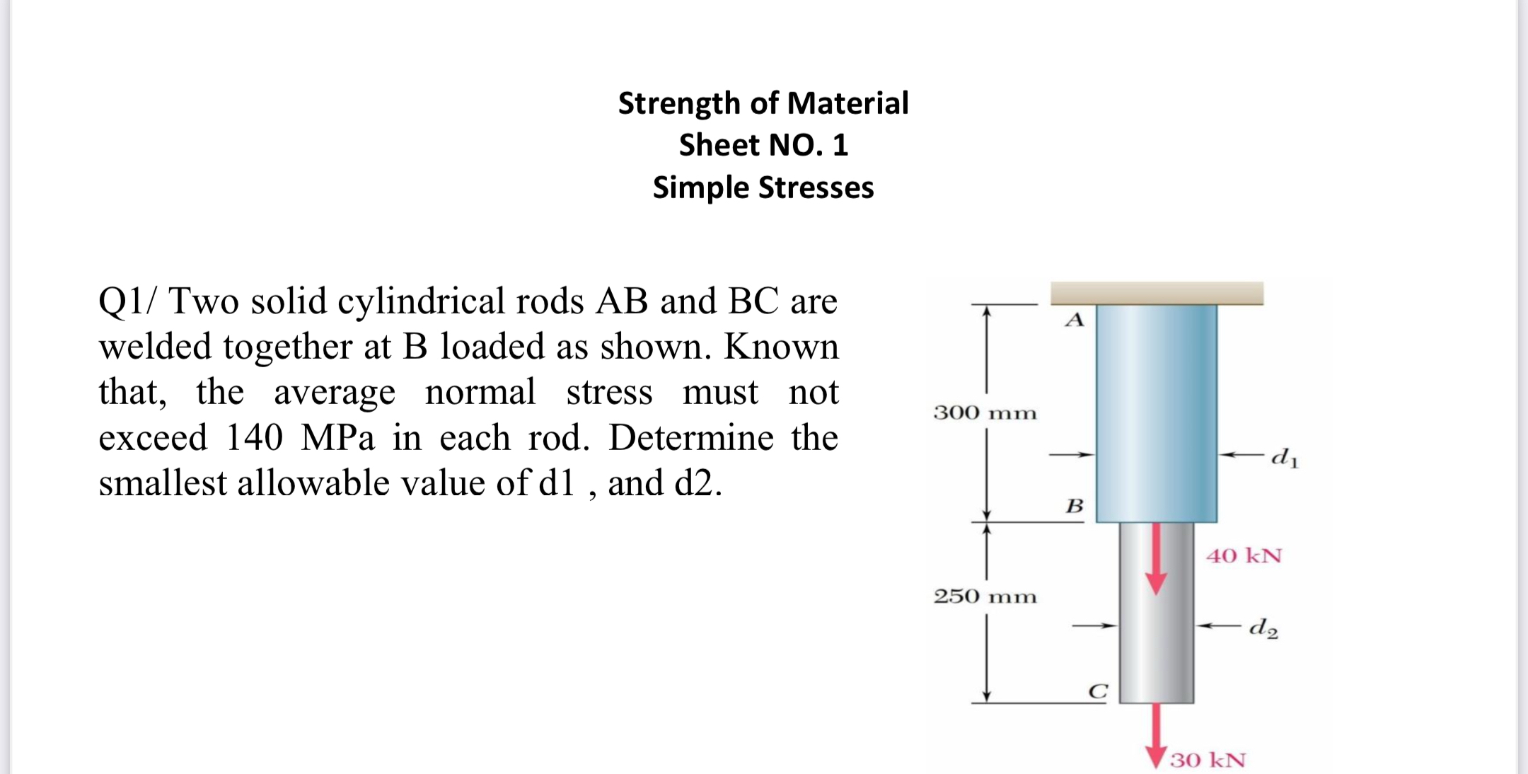 Strength of Material Sheet NO . 1 Simple Stresses