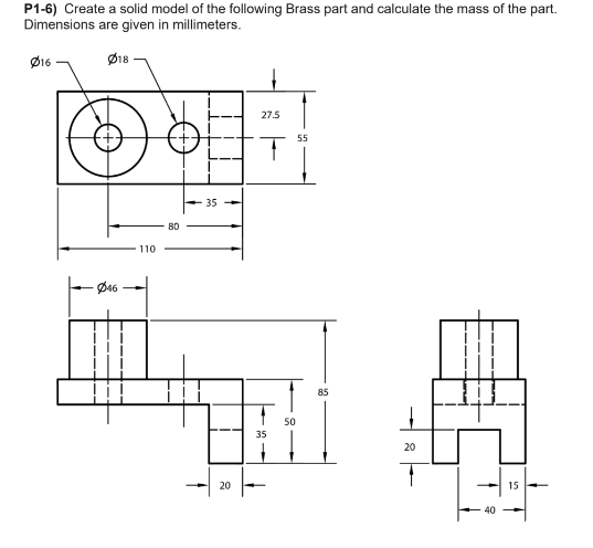 Create a solid model of the following Brass part