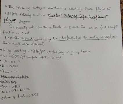 The Following turbojet ariplane is starting Cruse