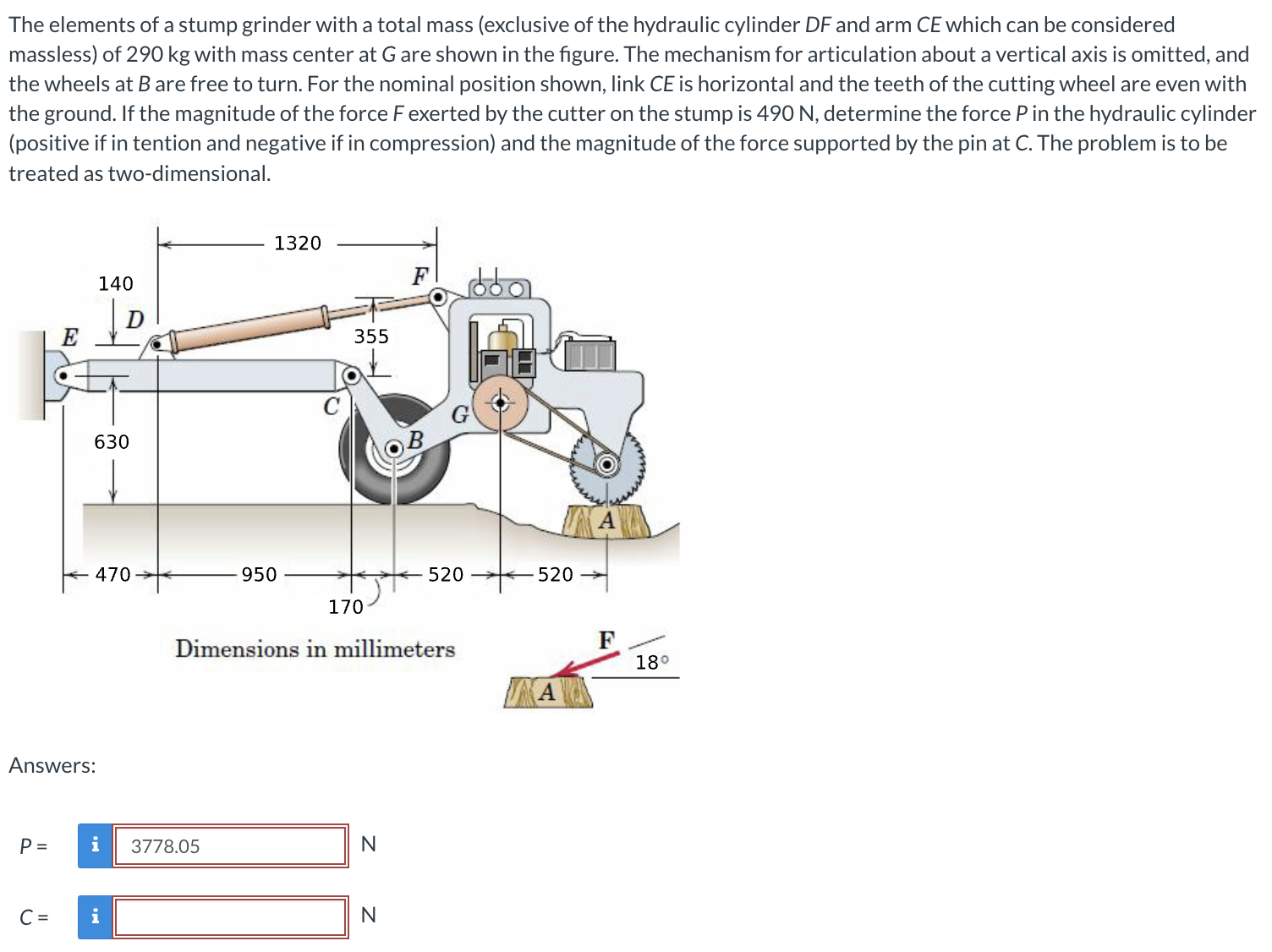The elements of a stump grinder with a total mass