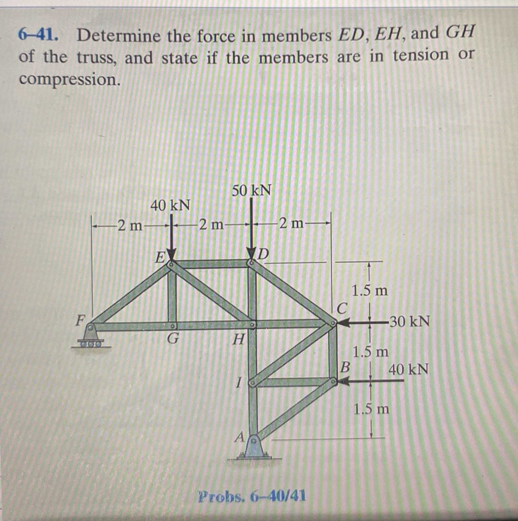 6 - 4 1 . Determine the force in members E D , E