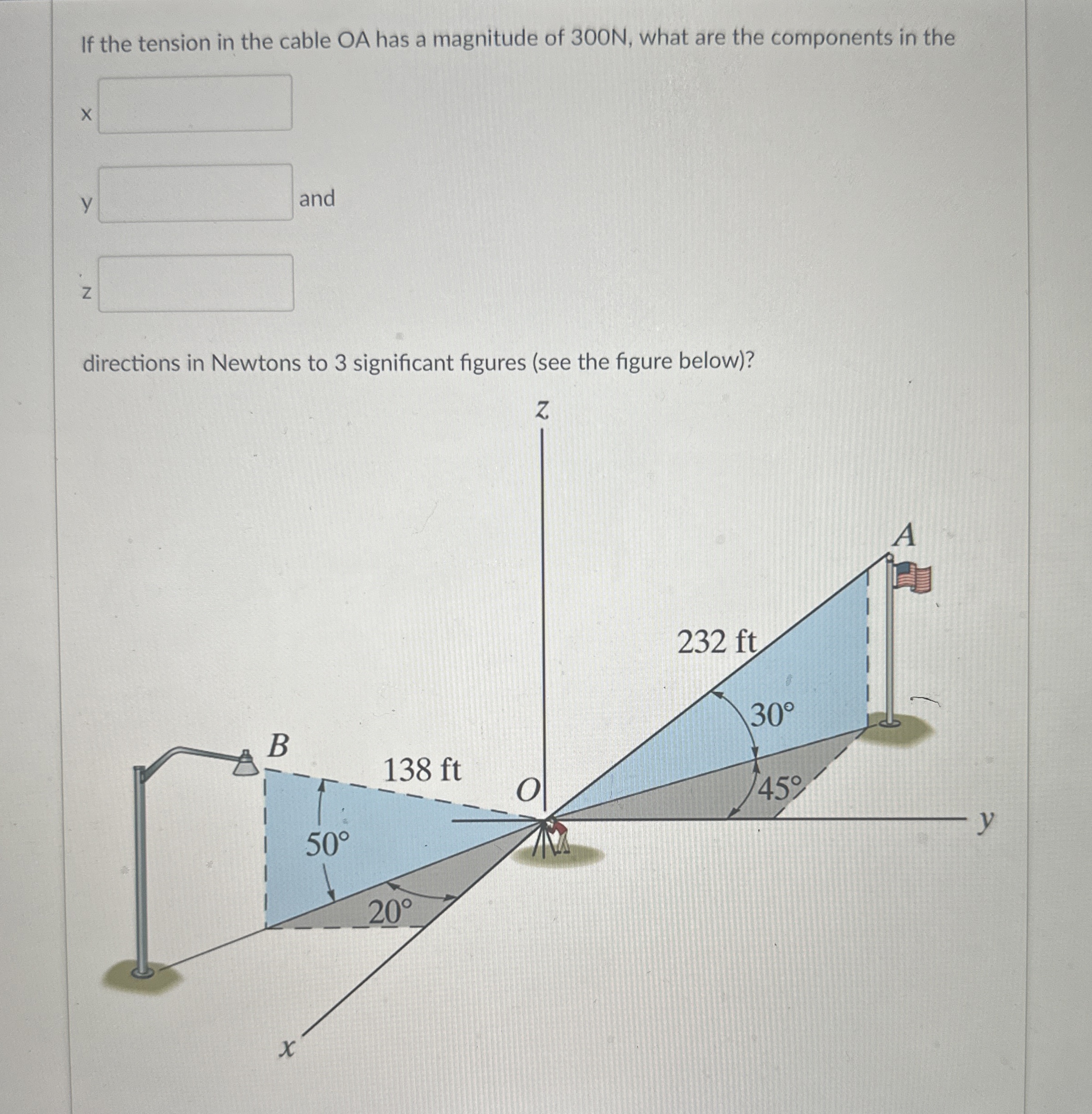 If the tension in the cable OA has a magnitude of