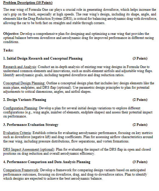 Problem Description ( 1 0 Points ) The rear wing