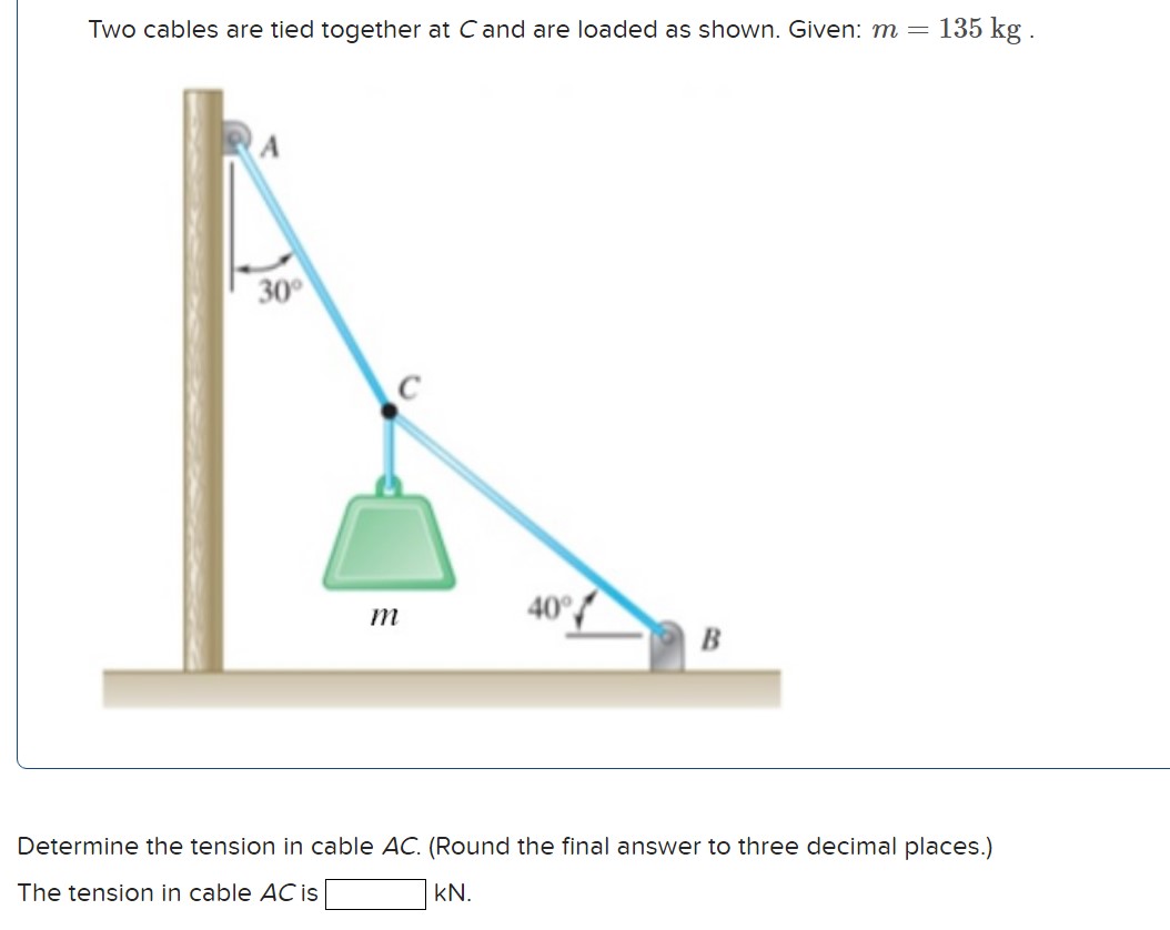 Determine the tension in cable A C . ( Round the