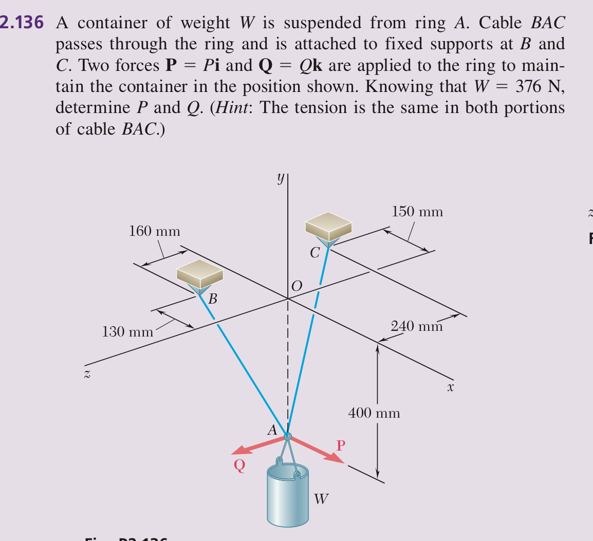 2 . 1 3 6 A container of weight W is suspended