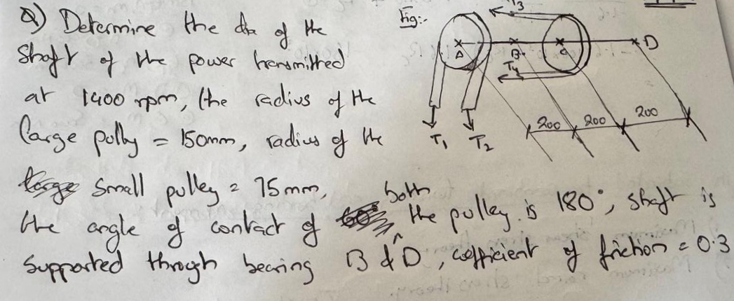 Q ) Determine the of of the shoft of the power