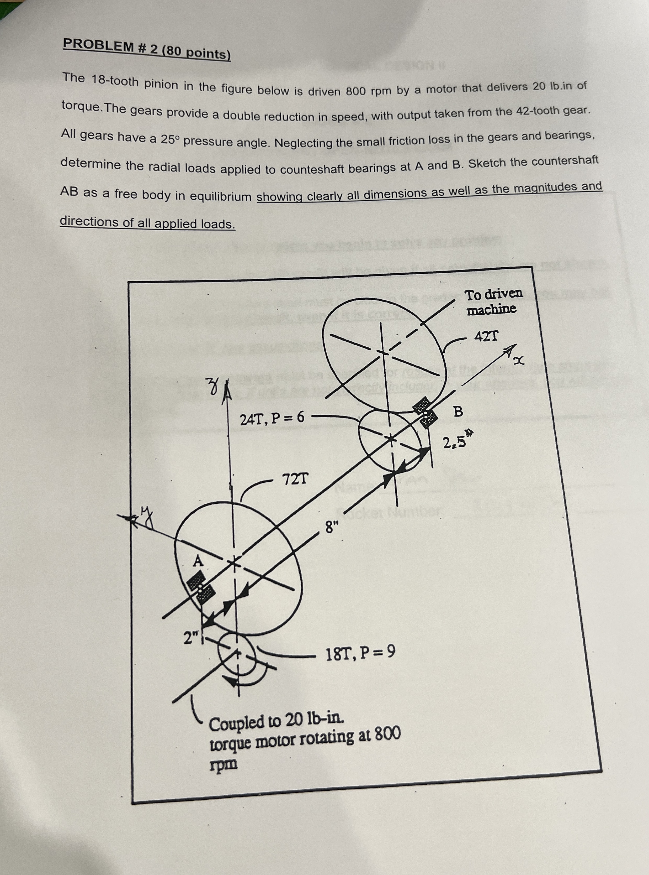 PROBLEM # 2 ( 8 0 points ) The 1 8 - tooth pinion