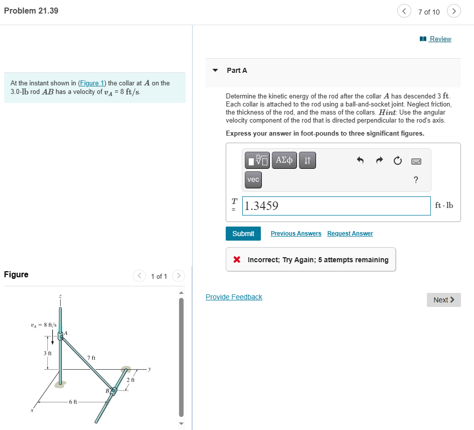 Problem 2 1 . 3 9 7 of 1 0 At the instant shown