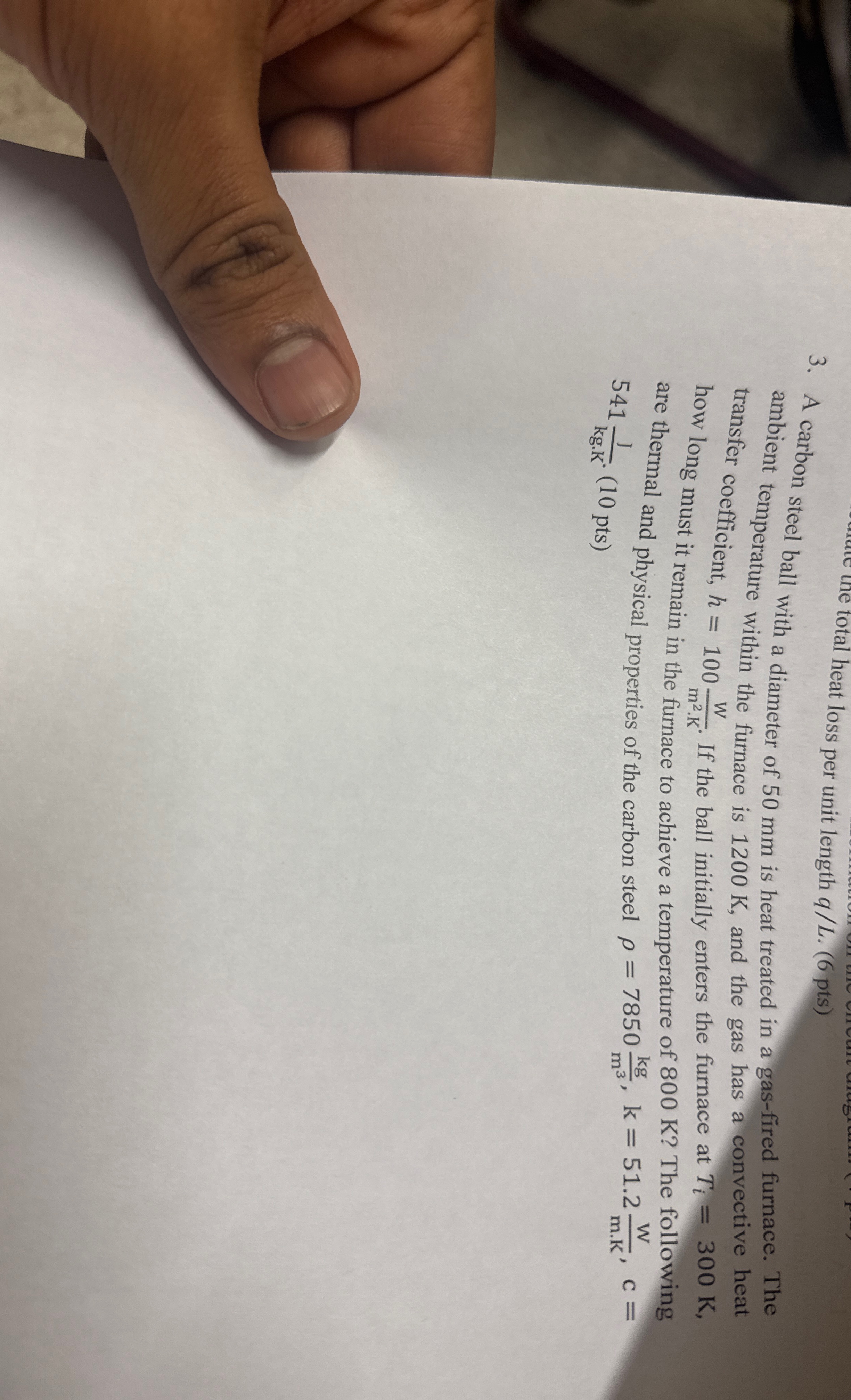 the total heat loss per unit length q L . ( 6 pts