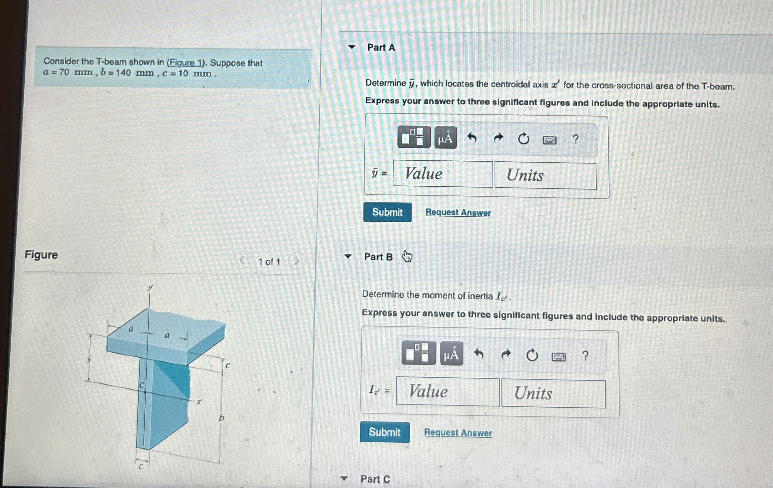 Consider the T - beam shown in ( Figure 1 ) .