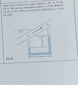 Water flows upward in a pipe stanted at 3 0 , as