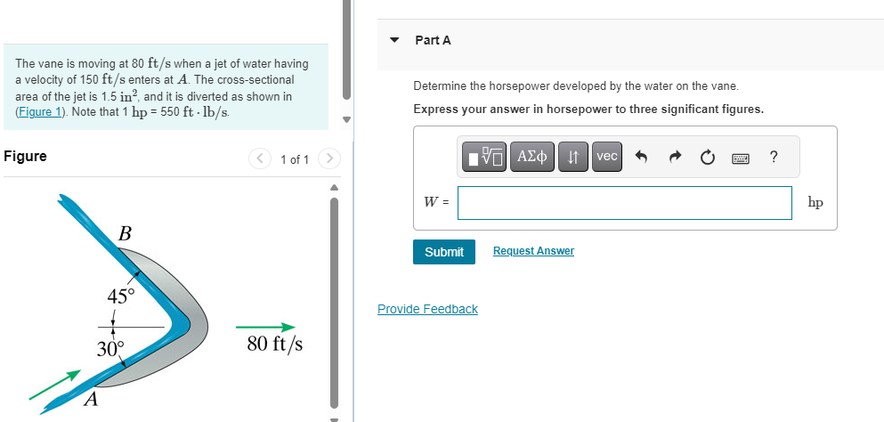 The vane is moving at 8 0 f t s when a jet of
