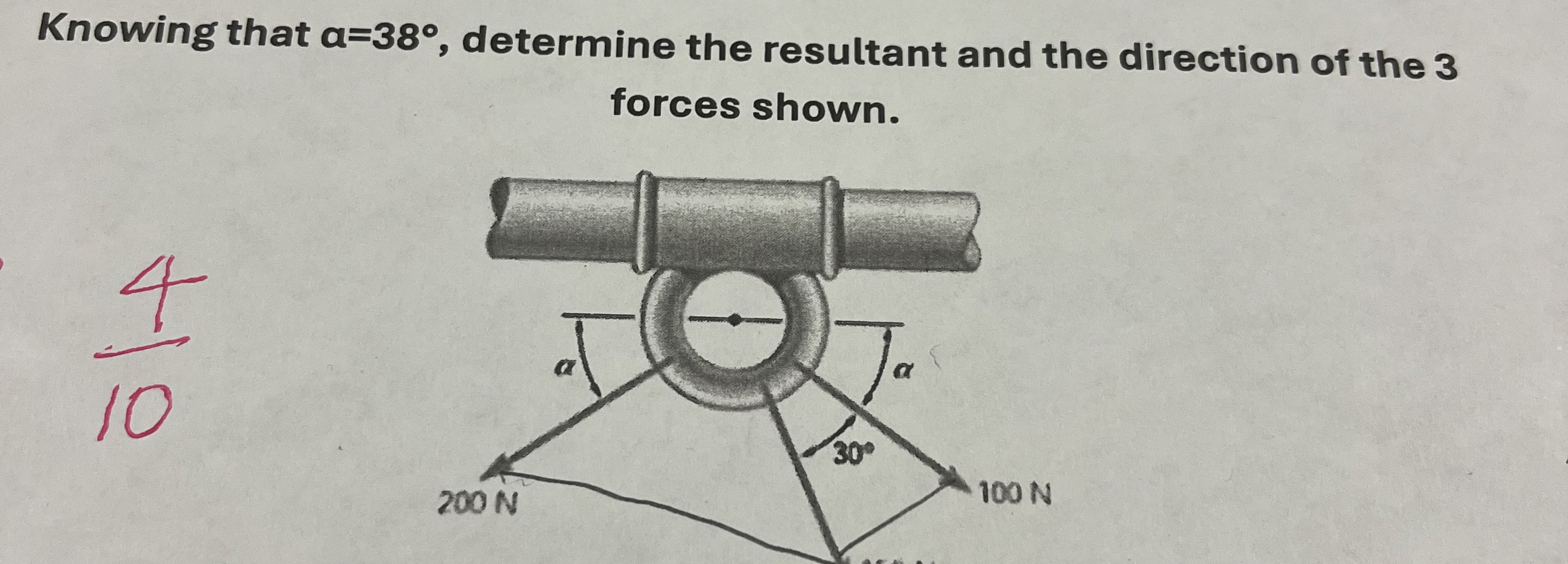 Knowing that a = 3 8 , determine the resultant