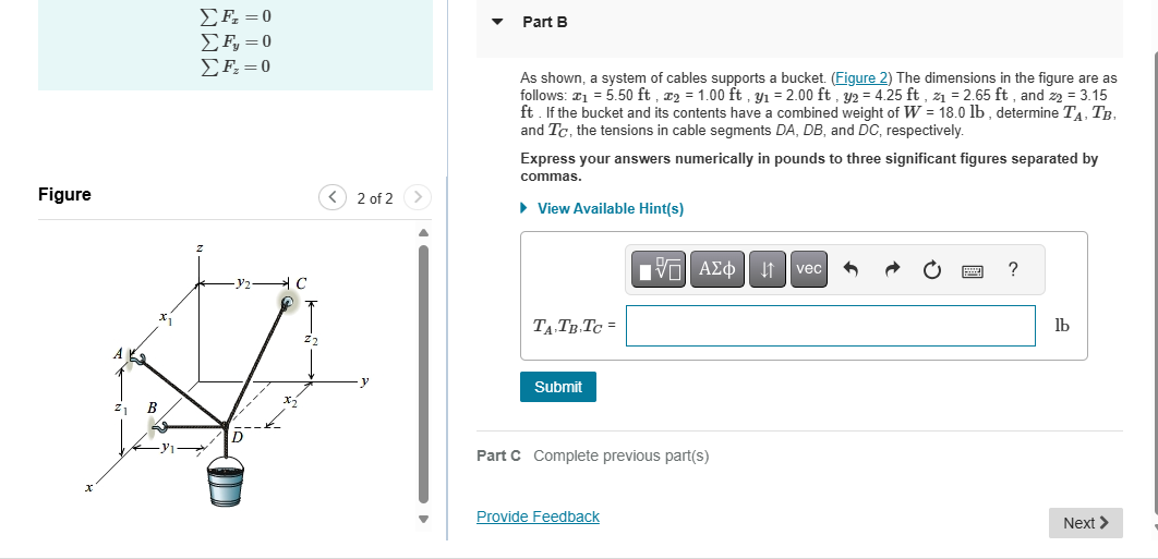 As shown, a system of cables supports a bucket. (