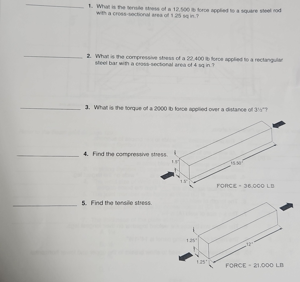 What is the tensile stress of a 1 2 , 5 0 0 l b