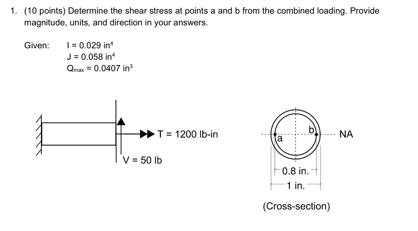 ( 1 0 points ) Determine the shear stress at